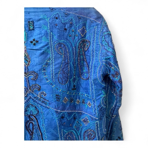 Vintage CHICO’S Embellished Blue Silk Beaded Jacket Size 0 (Sz 4) EUC - Picture 5 of 10